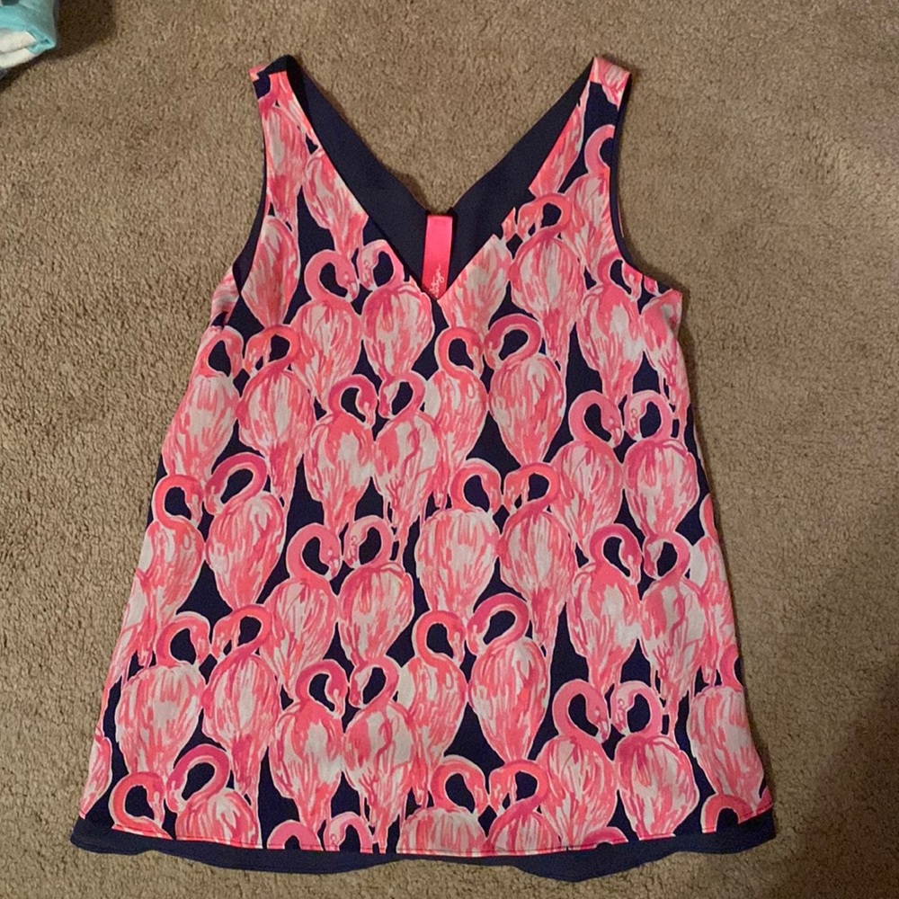 XXS Lilly Pulitzer Florin Reversible Tank in Via Amor Flamingo Print